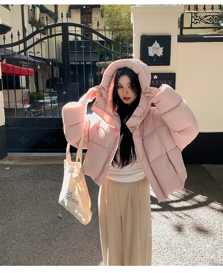泡芙羽绒服女短款2024新款韩版美拉德咖色肯豆面包服连帽外套冬