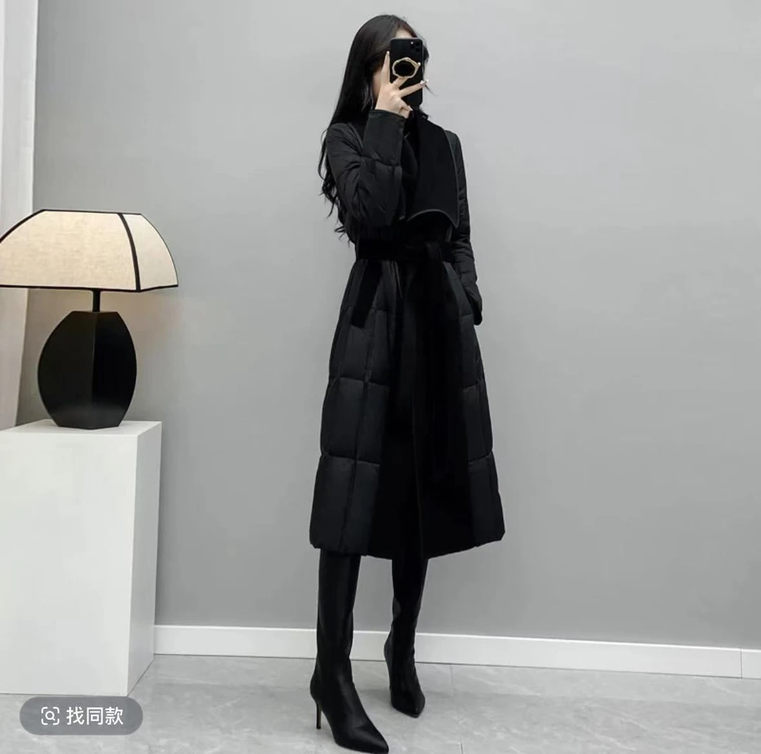 【W84】2024冬装新款连帽羊毛大衣中长款显瘦