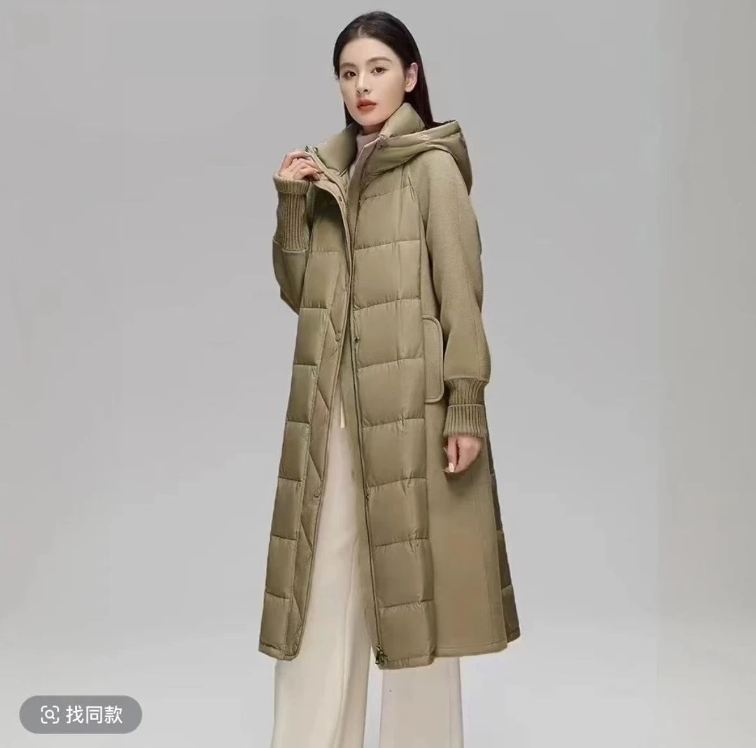 【W78】2024冬装新款连帽羊毛大衣中长款显瘦