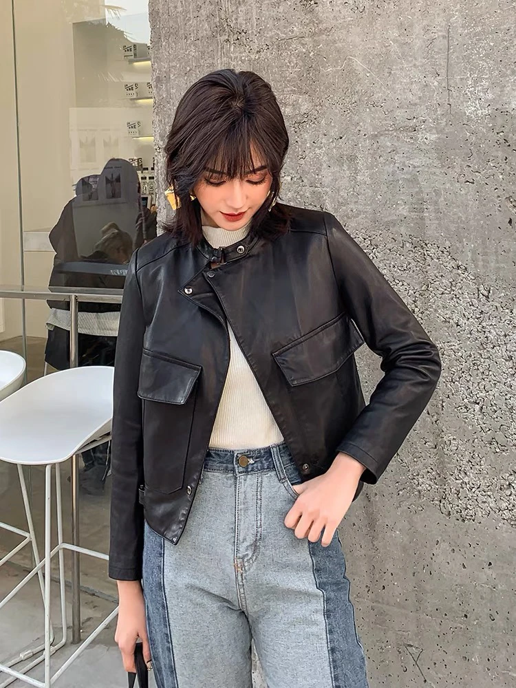 翻领皮衣厚款皮夹克薄款立领时尚秋季春季ins短款宽松百搭