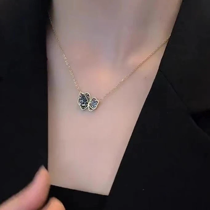 钛钢项链 A-022胖妹妹大码饰品时尚百搭气质轻奢加长黑色蝴蝶项链