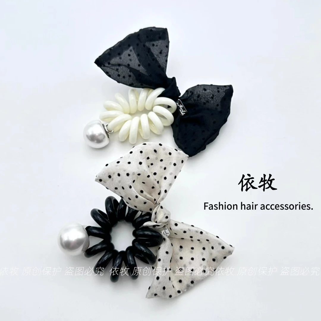 依牧法式波点复古蝴蝶结发圈甜系少女电话线头绳B41