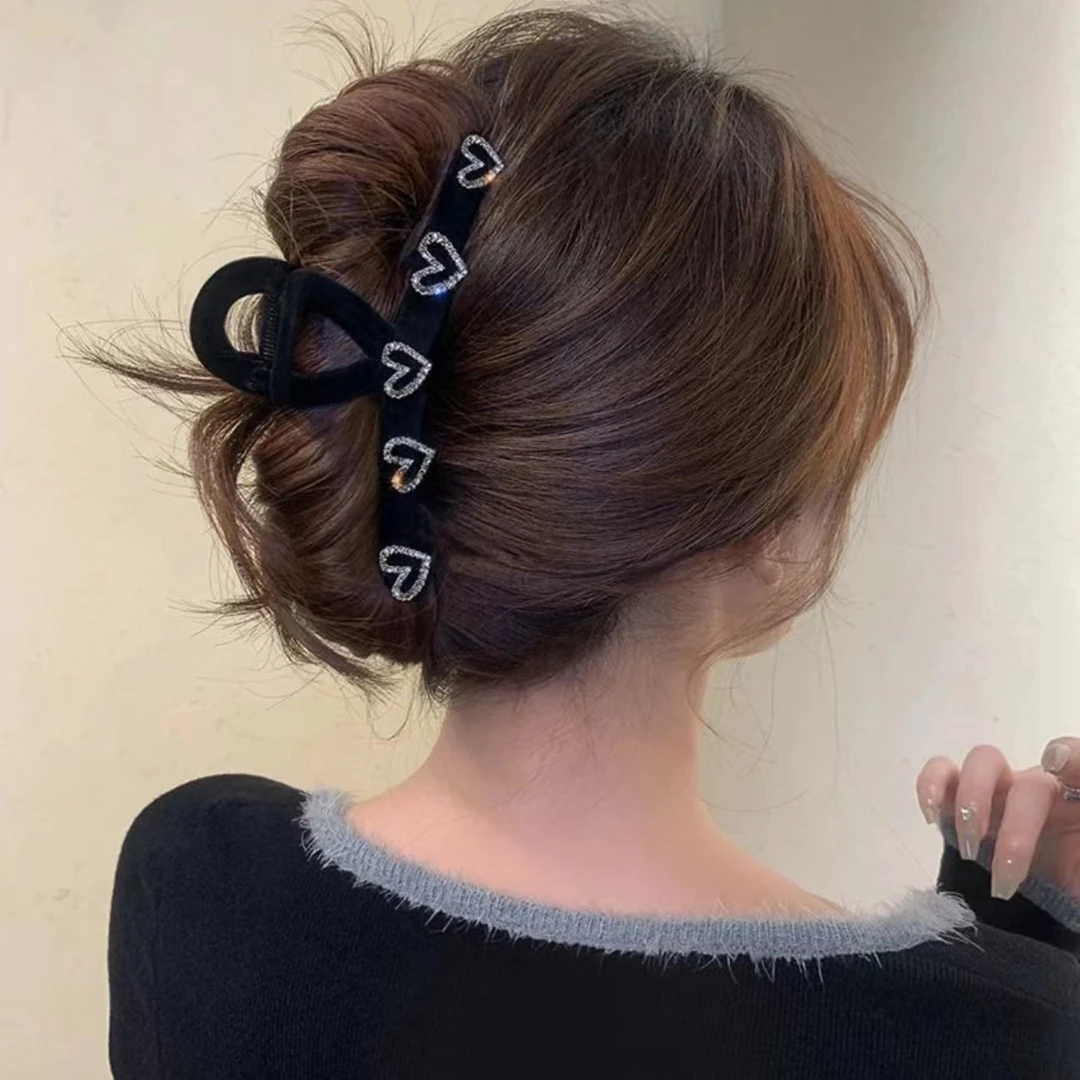 亚克力发饰 高级感爱心镂空闪闪大号抓夹复古鲨鱼夹