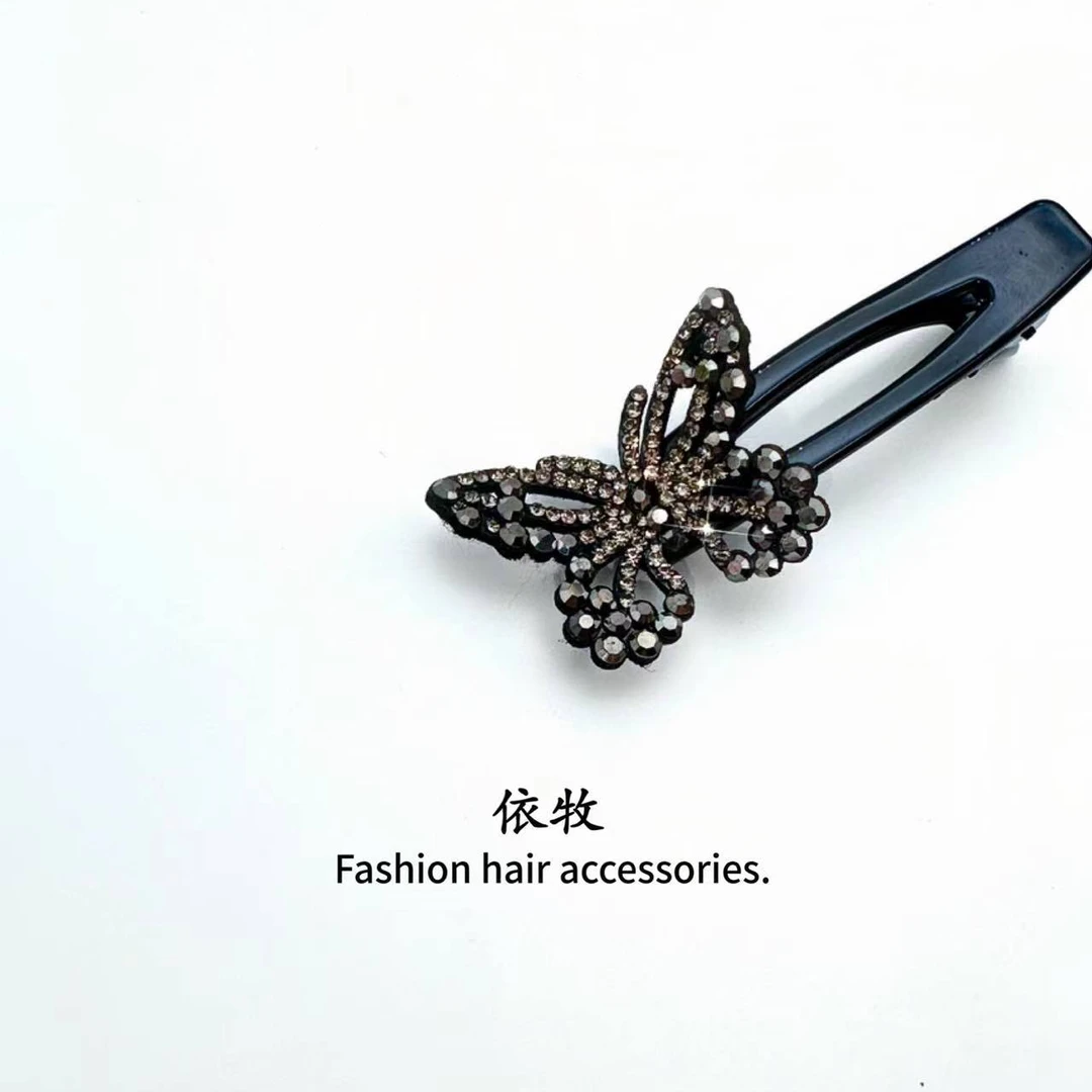 依牧精致轻奢镂空蝴蝶结满钻刘海侧边夹百搭复古气质鸭嘴夹A35