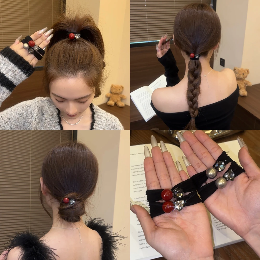 依牧高级感珠珠闪钻发圈秋冬网红气质丸子头扎头发高弹力头绳发绳