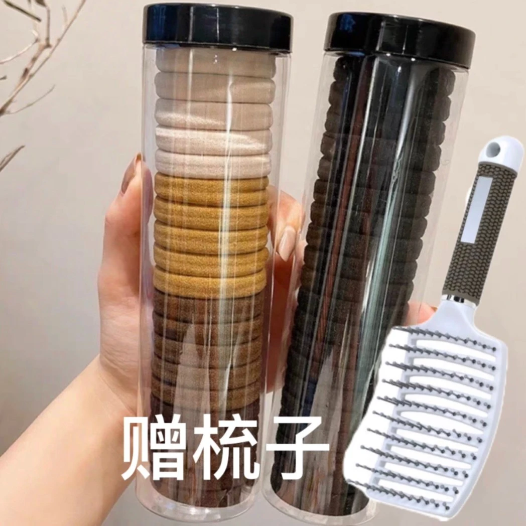 布艺发饰 韩版20根罐装高弹力头绳赠梳子不伤发无接缝发圈
