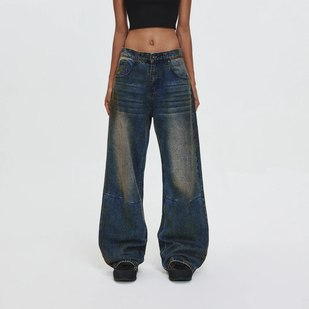 ATRY做旧复古直筒牛仔裤 春秋季国潮牌美式复古百搭宽松休闲长裤