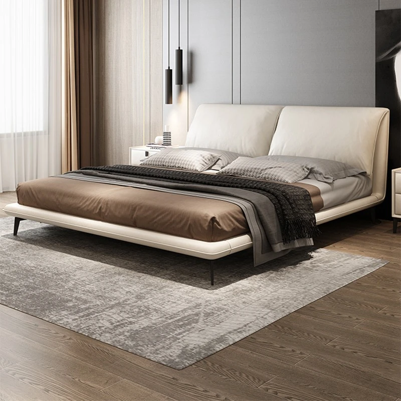 大象耳朵牛皮床现代简约真皮双人床意式极简轻奢主卧软包网红婚床