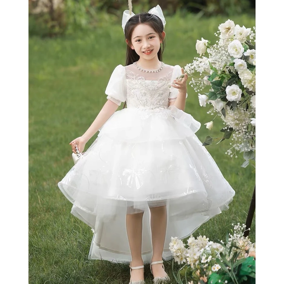 女童白纱礼服儿童高端钢琴演出服花童生日宴会公主裙小女孩主持人