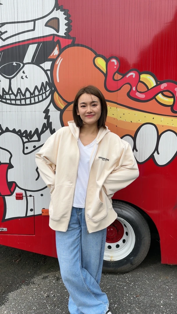 sekeruwape男女同款白杏色100%纯棉轻抓绒拉链外套