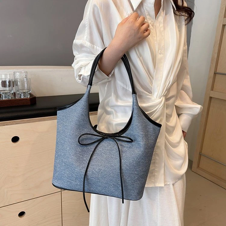 夏季新款手提菜篮子通勤包洋气百搭小众单肩包女气质蝴蝶结6938