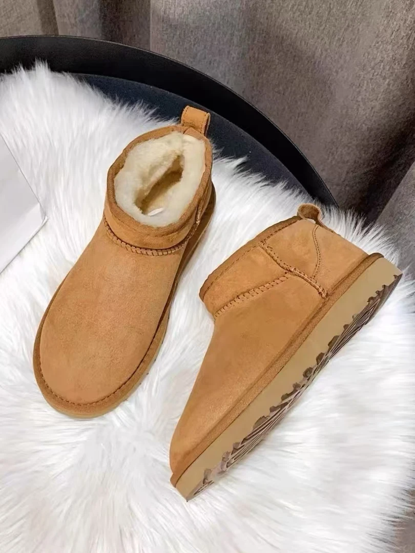 薄地周冬雨桑坡皮毛一体雪地靴真皮真毛雪地靴保暖加厚增高雪地靴