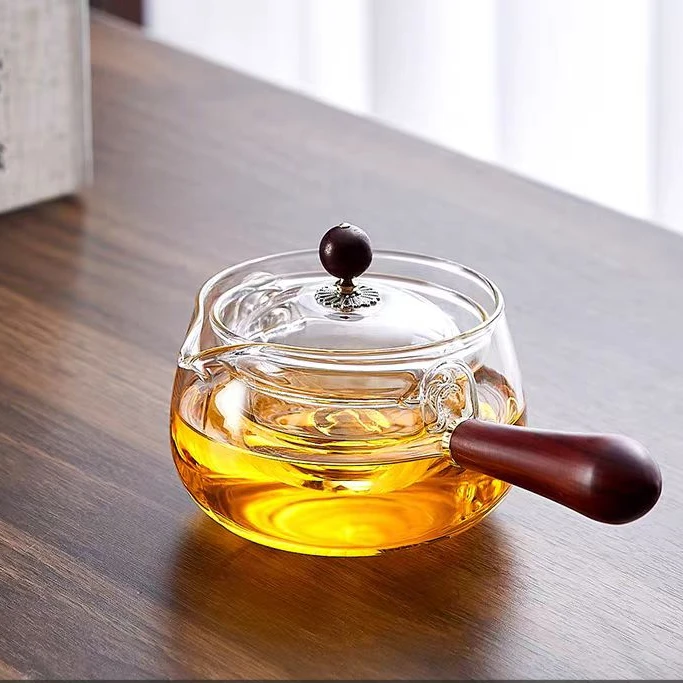 侧把逍遥壶家用耐高温蒸汽茶壶单壶旋转小青柑木把茶具套装煮茶壶