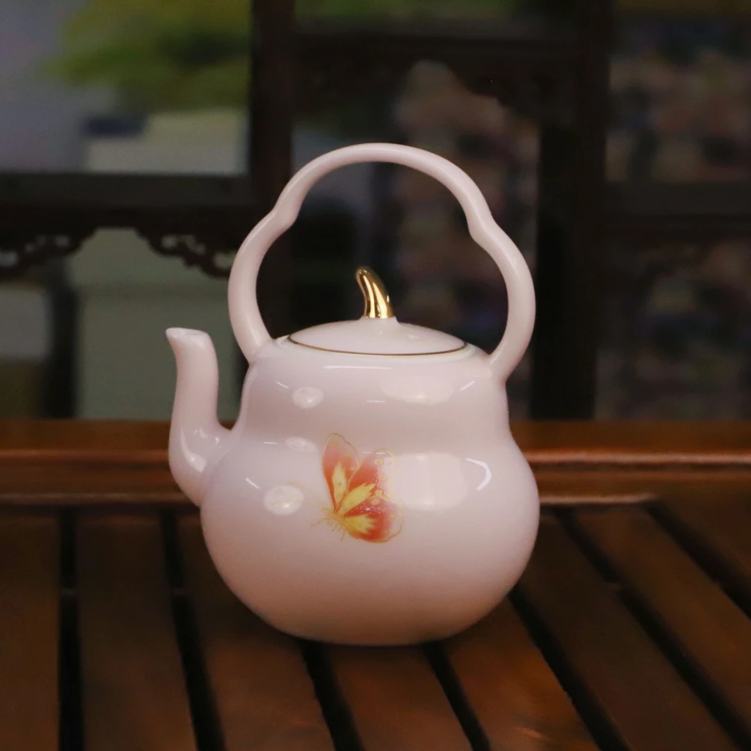日瓷香兰社外绘蝴蝶系列粉色提梁壶