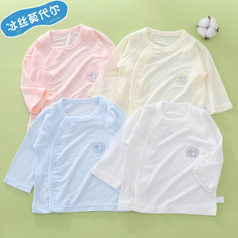 新生婴儿衣服夏天薄款上衣0-1岁半男女宝6夏长袖冰丝莫代尔空调服