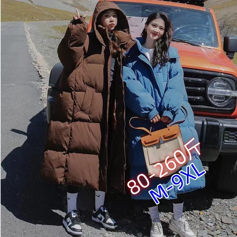 冬季长款羽绒棉服女韩版加厚过膝200斤胖mm宽松面包服百搭外套潮