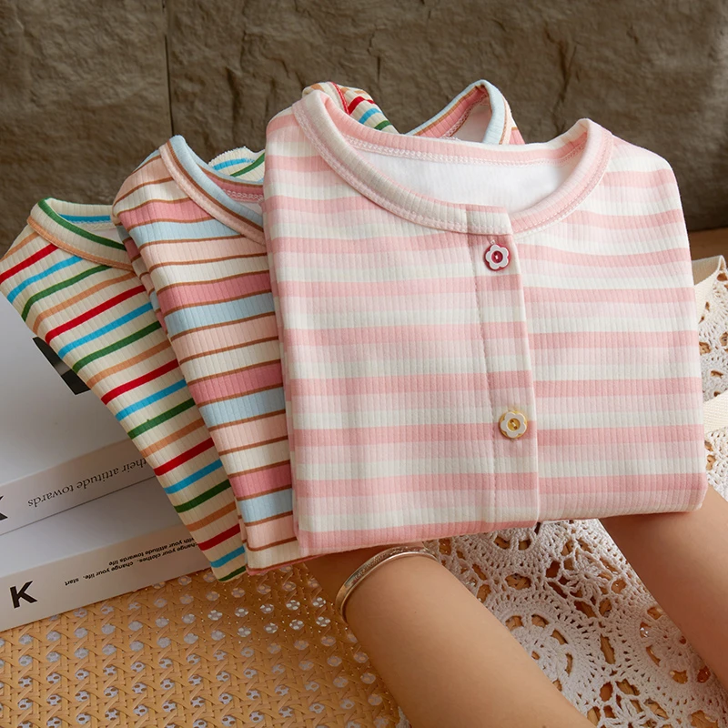 女童长袖T恤春秋季2025新款女宝宝条纹上衣针织百搭洋气洋气韩版