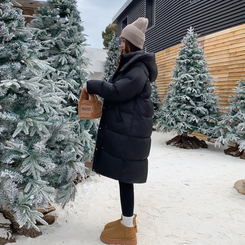 【徐靖靖】90白鸭绒~羽绒服女中长款冬季韩版连帽宽松过膝加厚