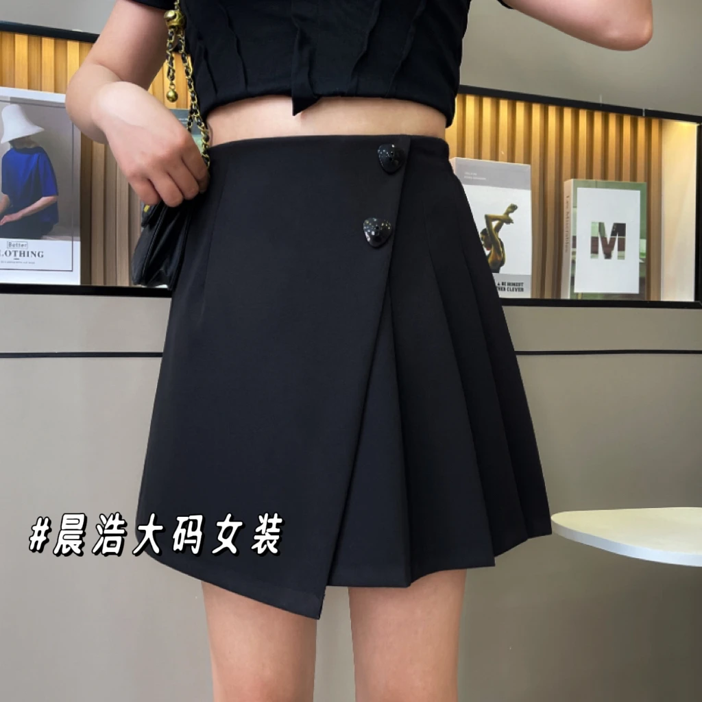 胖MM彼岸3  01大码女装西装松紧腰显瘦百搭洋气设计感高腰裙子