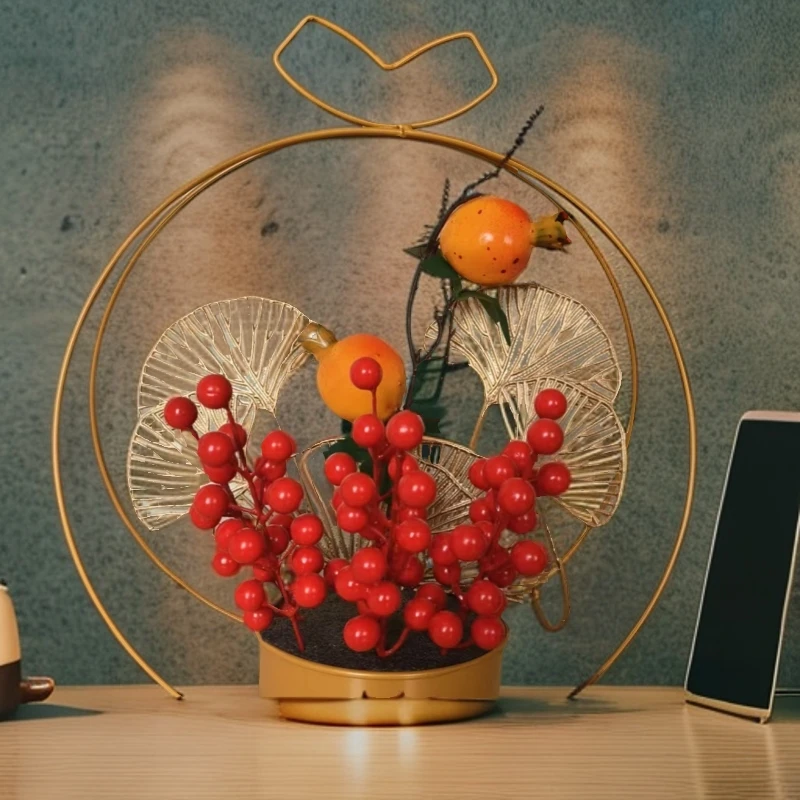 花好月圆仿真红果装饰花摆件家具客厅卧室新年餐厅餐桌茶几电视