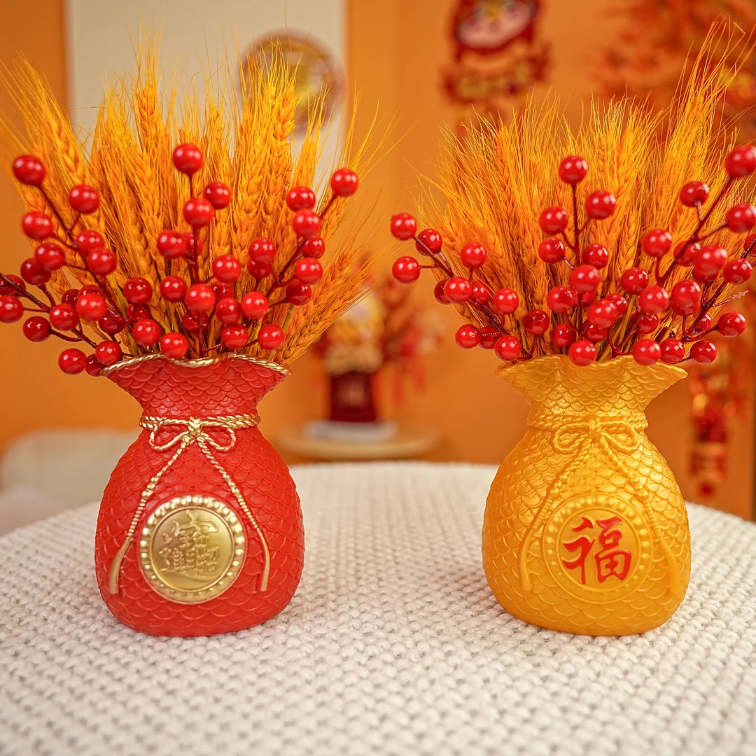 金色麦穗福袋花瓶摆件大麦插花装饰品乔迁结婚喜庆摆件