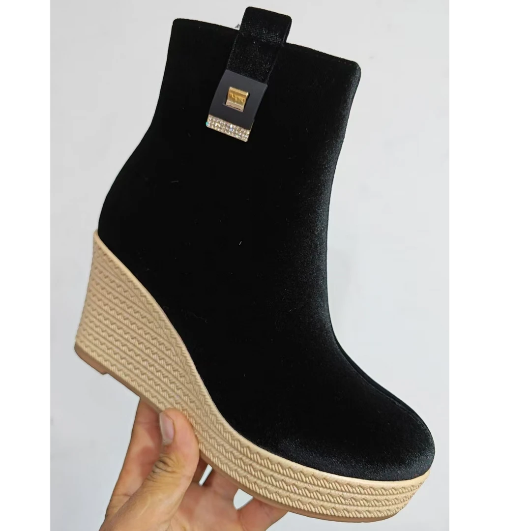 7cm增高厚底小短靴女百搭坡跟瘦瘦靴