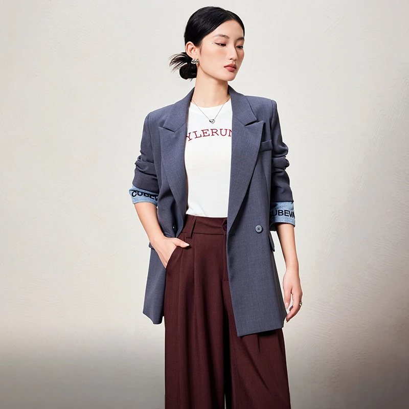 【柏林物语】宝莎伦高级重工撞色拼接牛仔字母刺绣西装外套300645