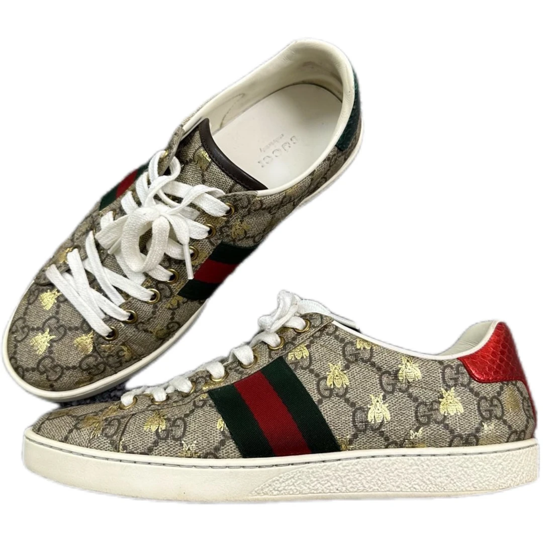 Gucci/古驰/37码/ACE烫金小蜜蜂老花板鞋/95新/00465