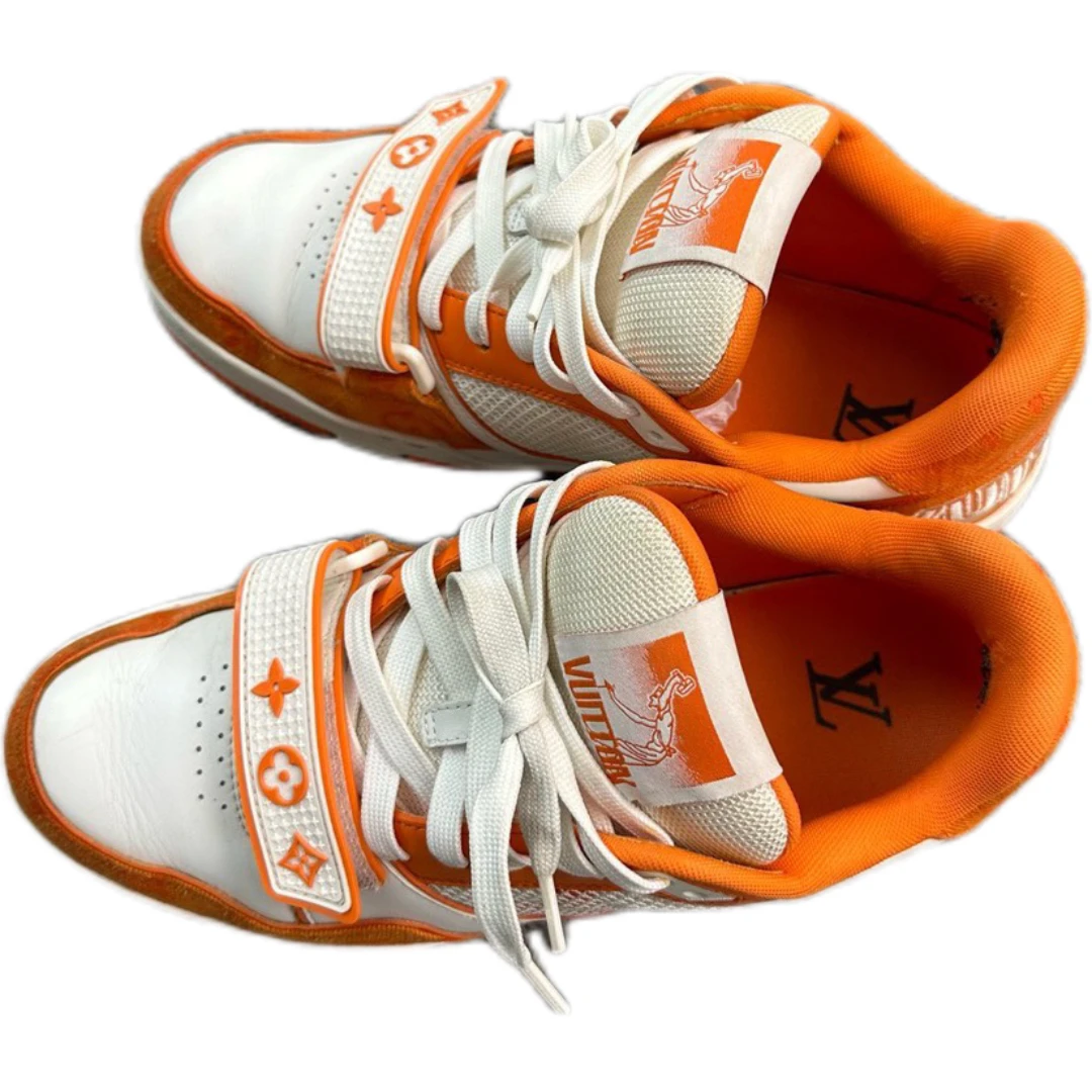 Louis Vuitton/路易威登/40码LVtrainer白橙魔术贴板鞋/95新00789