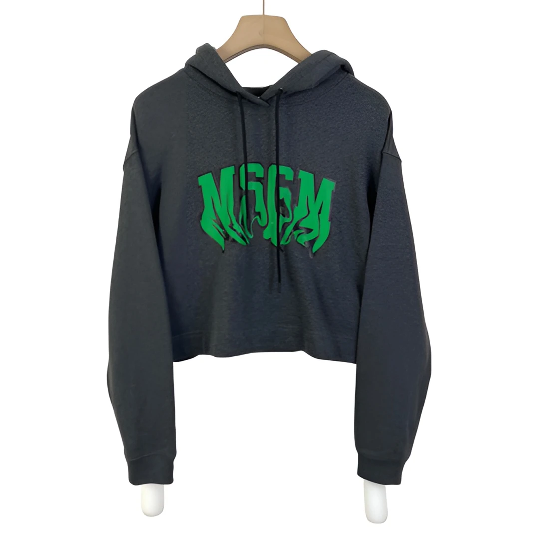 MSGM/s码/女士字母logo印花短款连帽长袖春秋卫衣/95新/编码11907