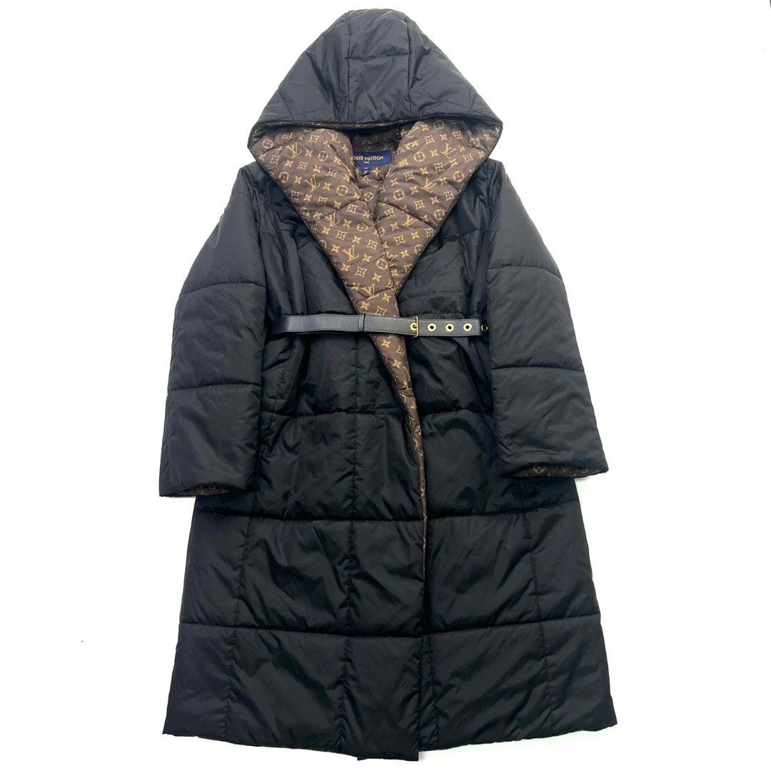 Louis Vuitton/34码黑色老花连帽长款羽绒服/99新/女款06860