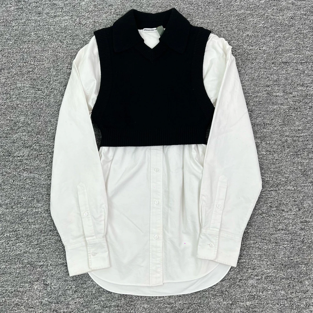 Alexanderwang/xs码/假两件毛衣拼接长袖衬衣/95新/编码11141