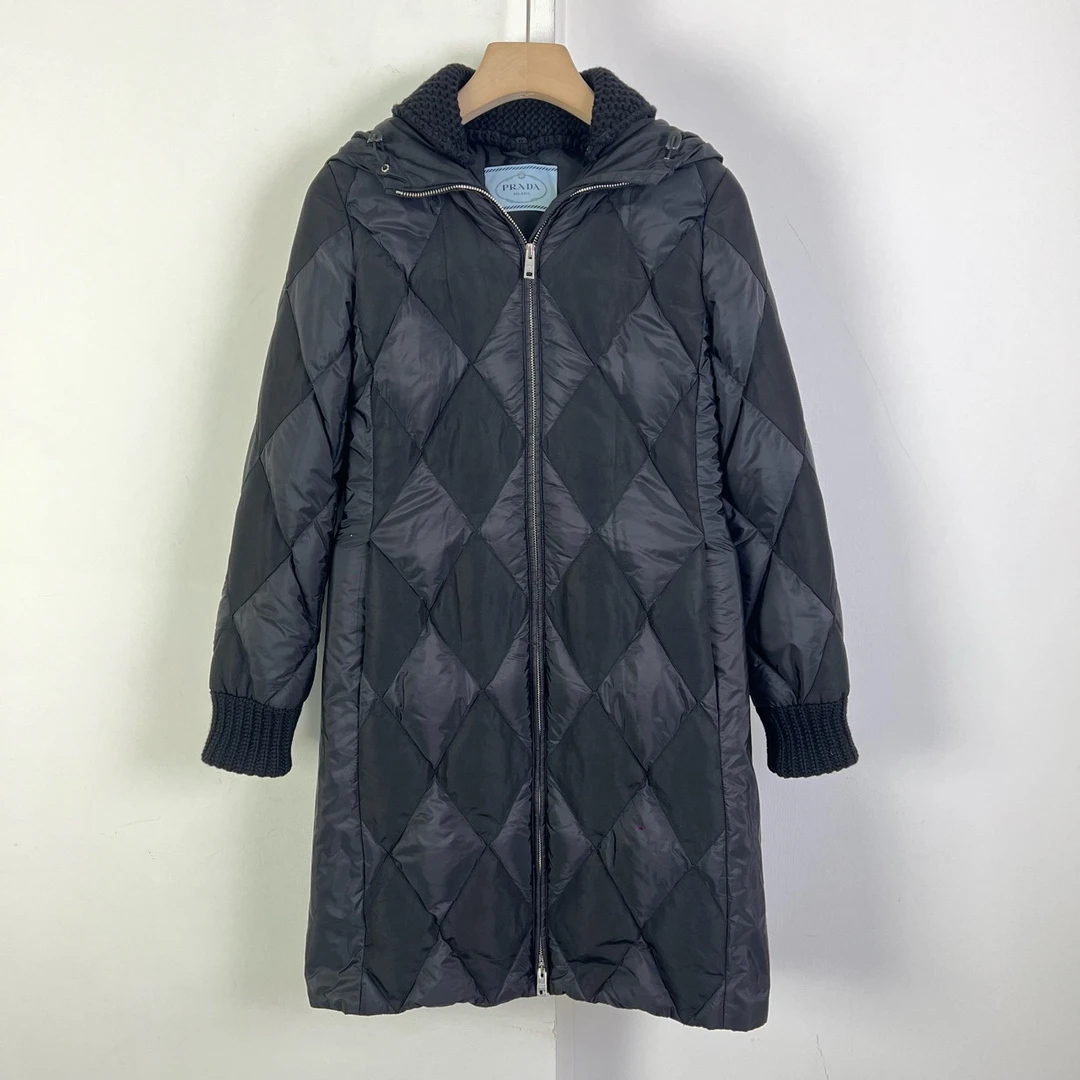 Prada/普拉达/38s码/菱格图案长款羽绒服/95新/女款/编码00074