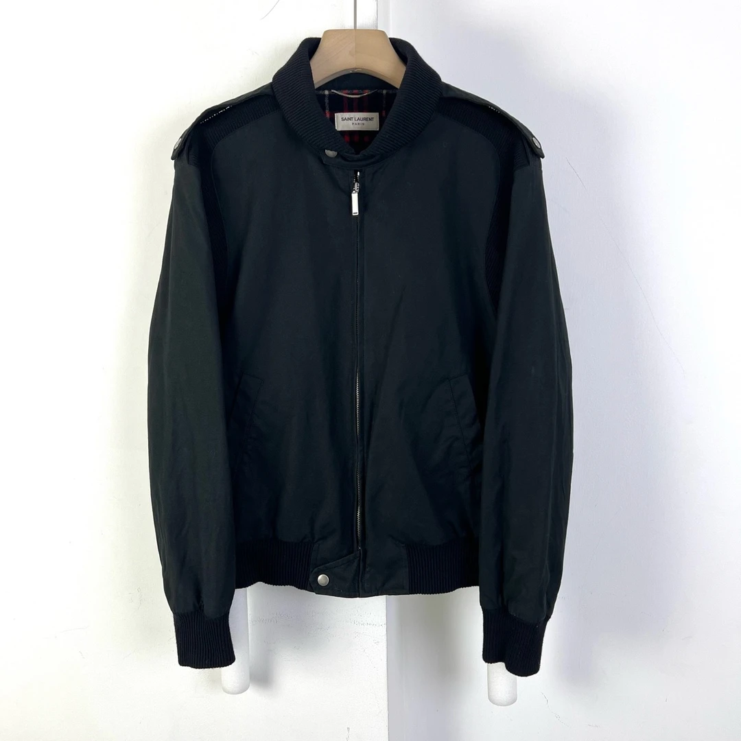 Saint Laurent/52码/ 格纹内衬针织夹克外套/97新领口泛白11888