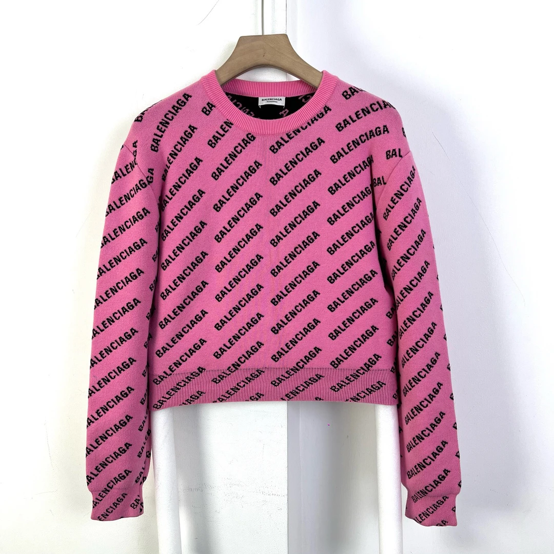 Balenciaga/巴黎世家/m码/粉色弹幕满印针织毛衣/97新/女款/10969