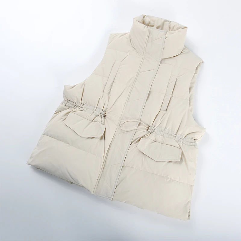 酒窝桃子大码羽绒马甲无袖腰间抽绳带口袋秋冬新款130-240斤通勤