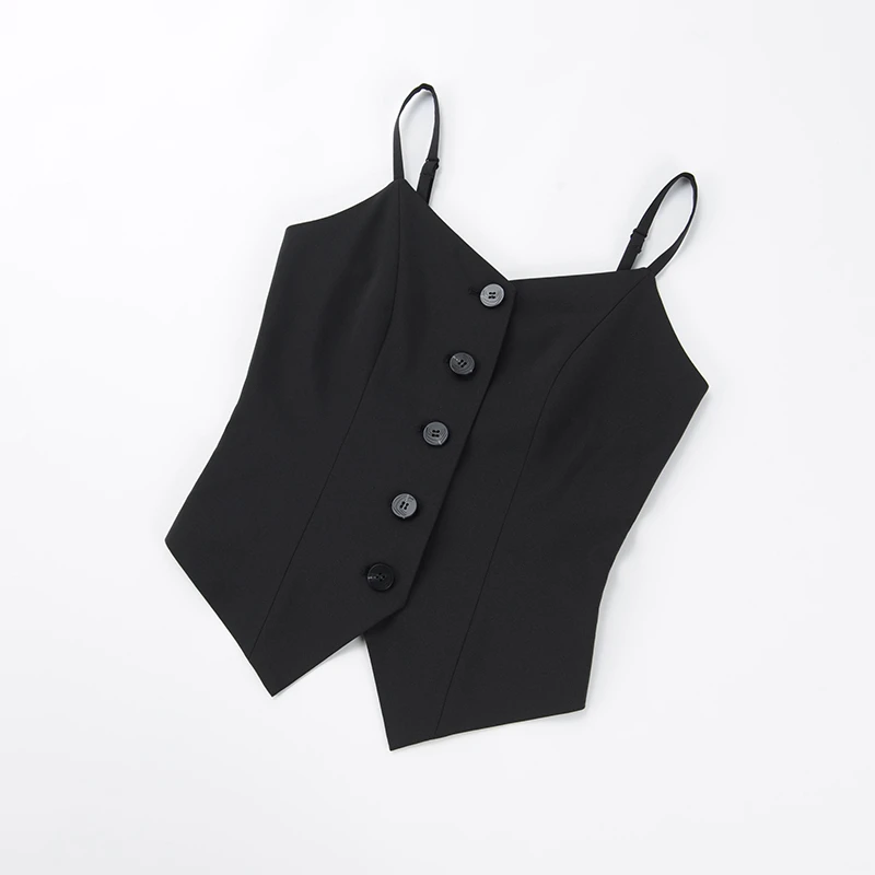 酒窝桃子大码西装吊带开门襟显瘦遮肉职场内搭微收腰透气弹力夏季