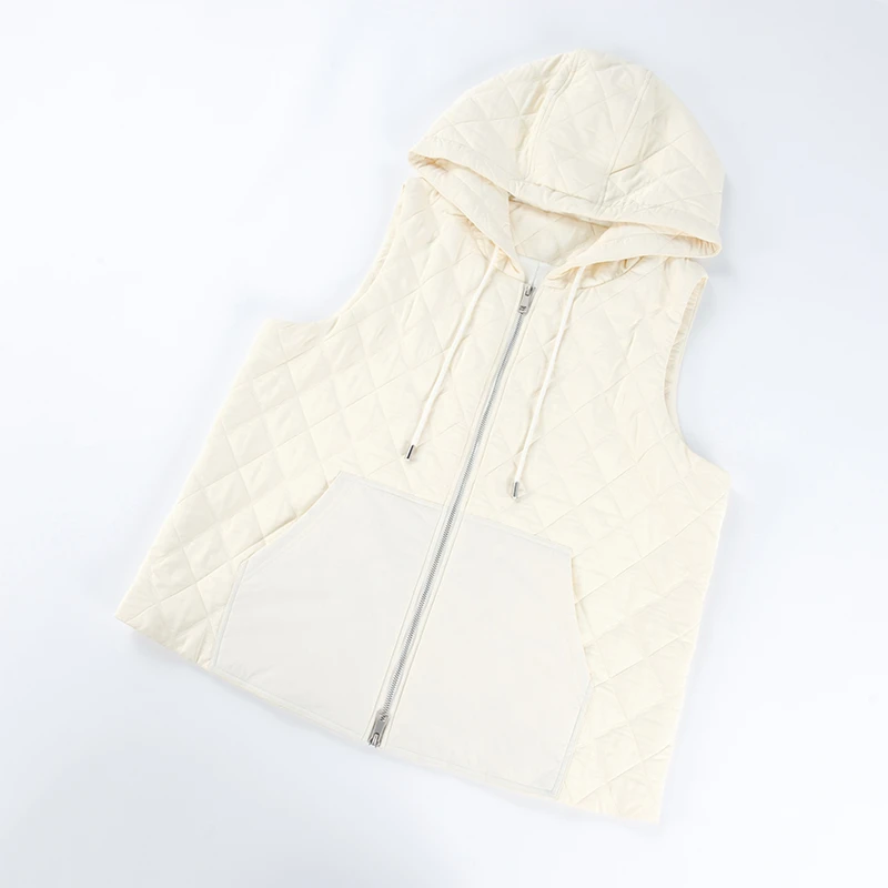 03043大码方形格棉服马甲连帽大袖笼显瘦遮肉抗风口袋拼接秋冬