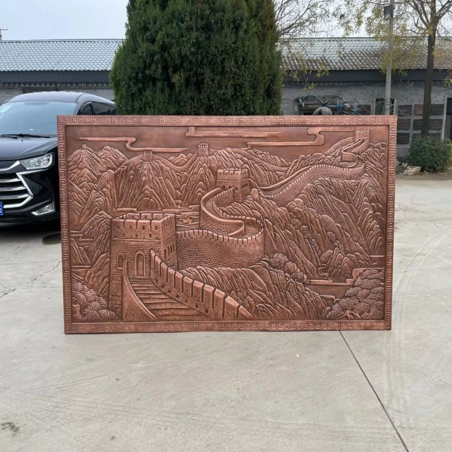 紫铜锻铜浮雕万里长城手工錾刻中式客厅书房装饰画挂画壁画工艺画