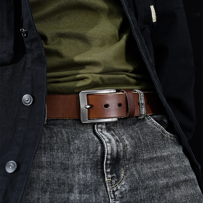 手工纯牛皮男士皮带休闲百搭头层牛皮腰带针扣扣头复古牛皮中青年