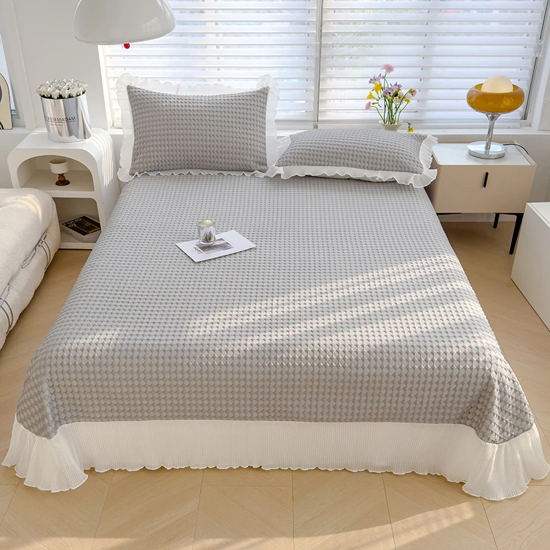 仙女花边纯色冰豆豆凉席