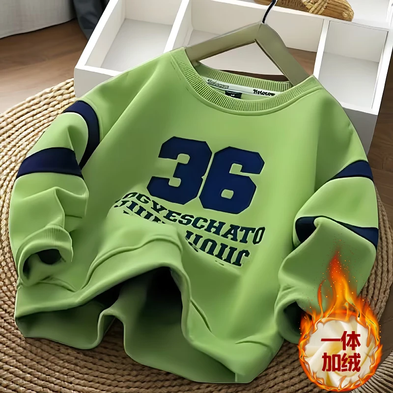 男童卫衣加绒秋冬2025新款长袖儿童加绒打底衫洋气中大童男孩上衣