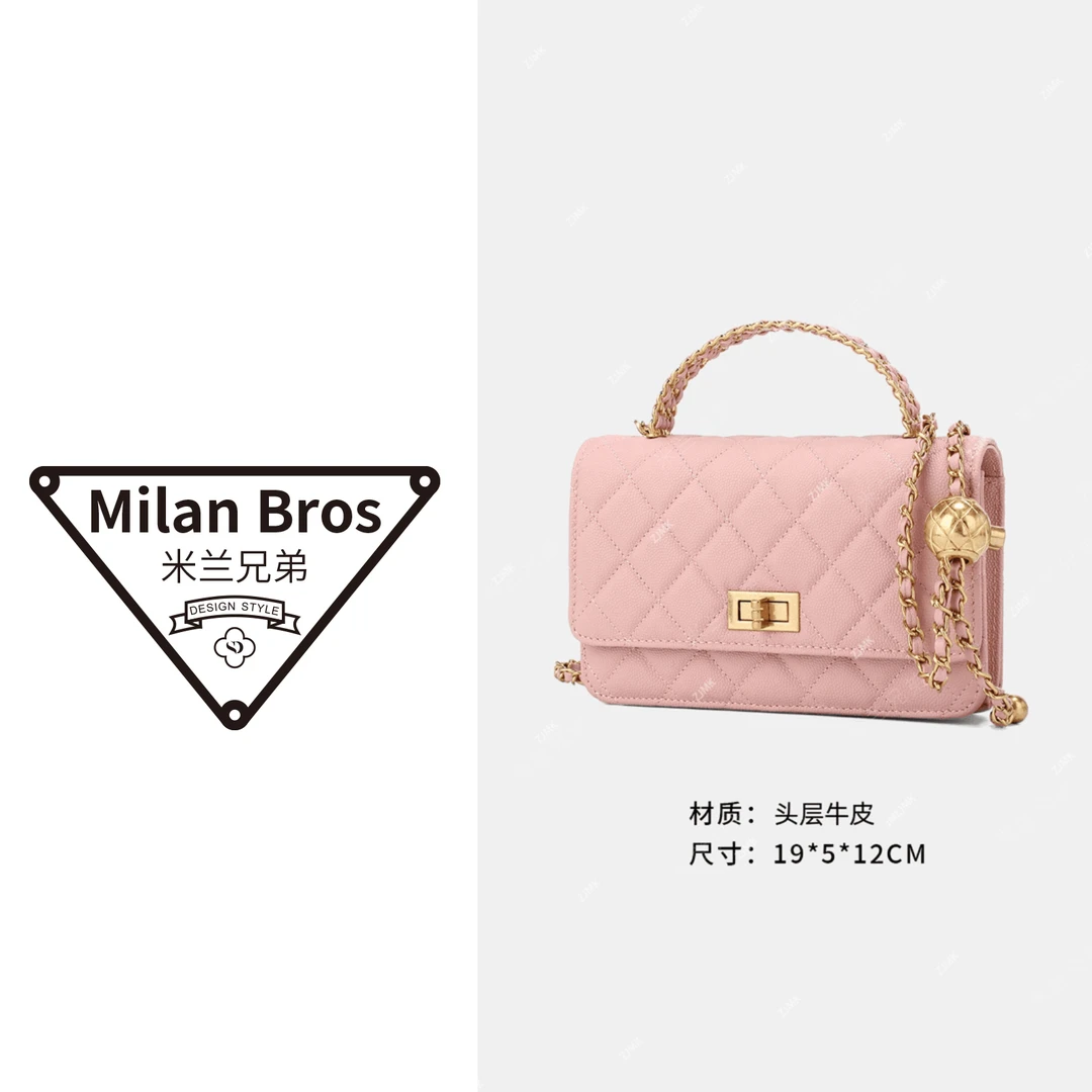 【米兰兄弟】头层牛皮单肩包樱花粉女士手提包