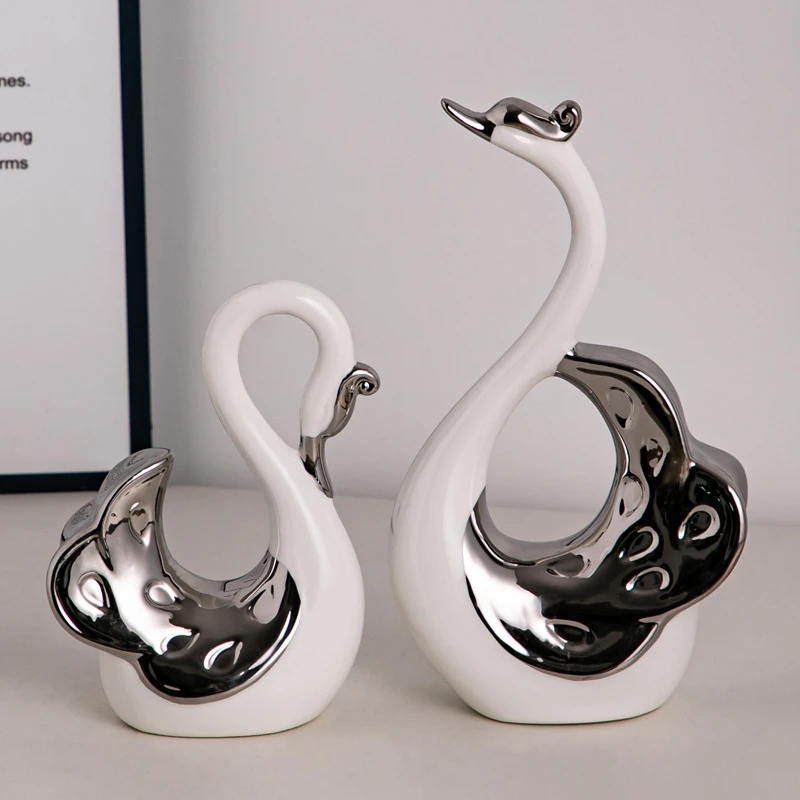 北欧极简黑白天鹅一对酒柜装饰品寓意好的摆件轻奢高档软装高级感