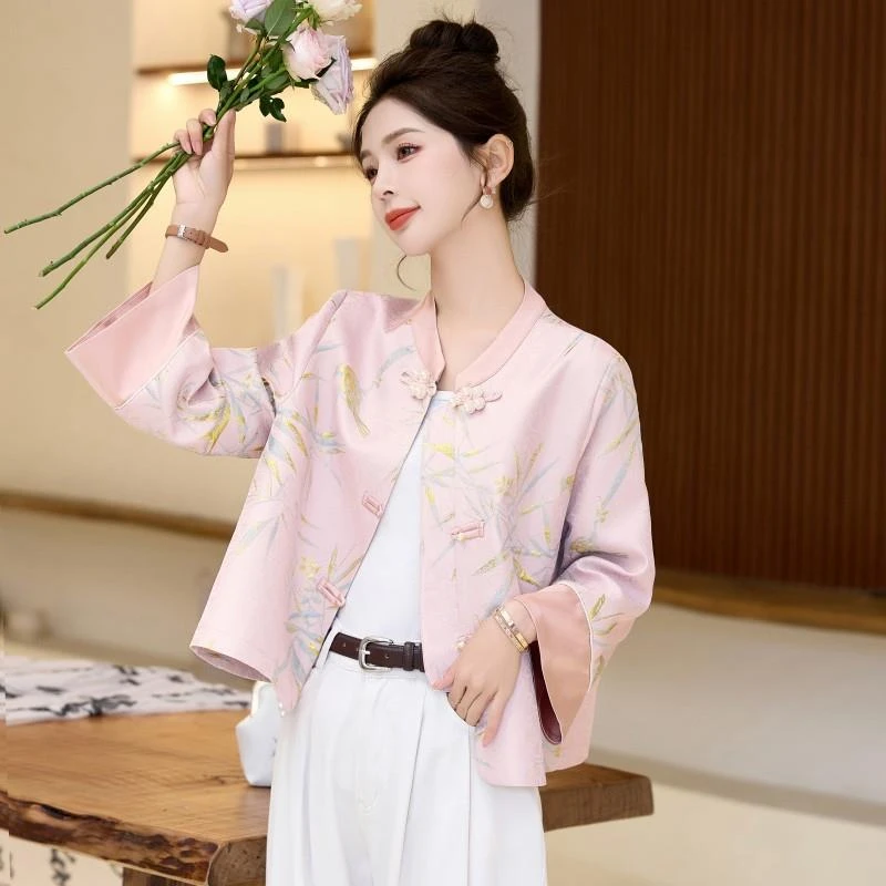 新中式刺绣短款外套女2024秋季新款小香风气质小个子国风盘扣上衣