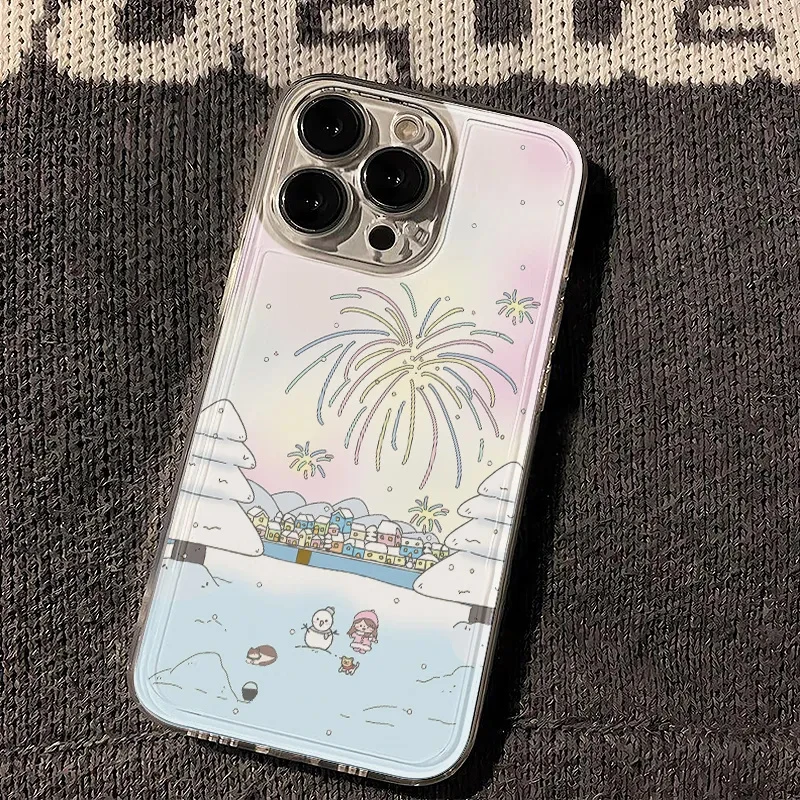 烟花雪地适用iPhone15/14/13手机壳苹果11ProMax/12软xr可爱7p/8p