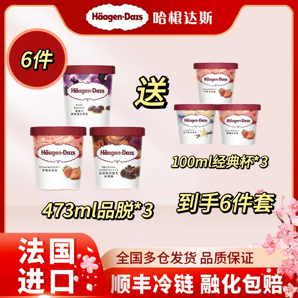哈根达斯冰淇淋组合品脱473ml*3桶+经典小杯100ml*3杯冰激凌雪糕