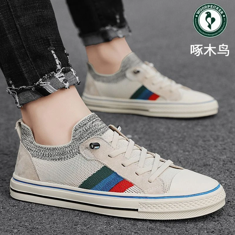 啄木鸟帆布男鞋透气薄款防臭休闲板鞋一脚蹬懒人布鞋子男款男式