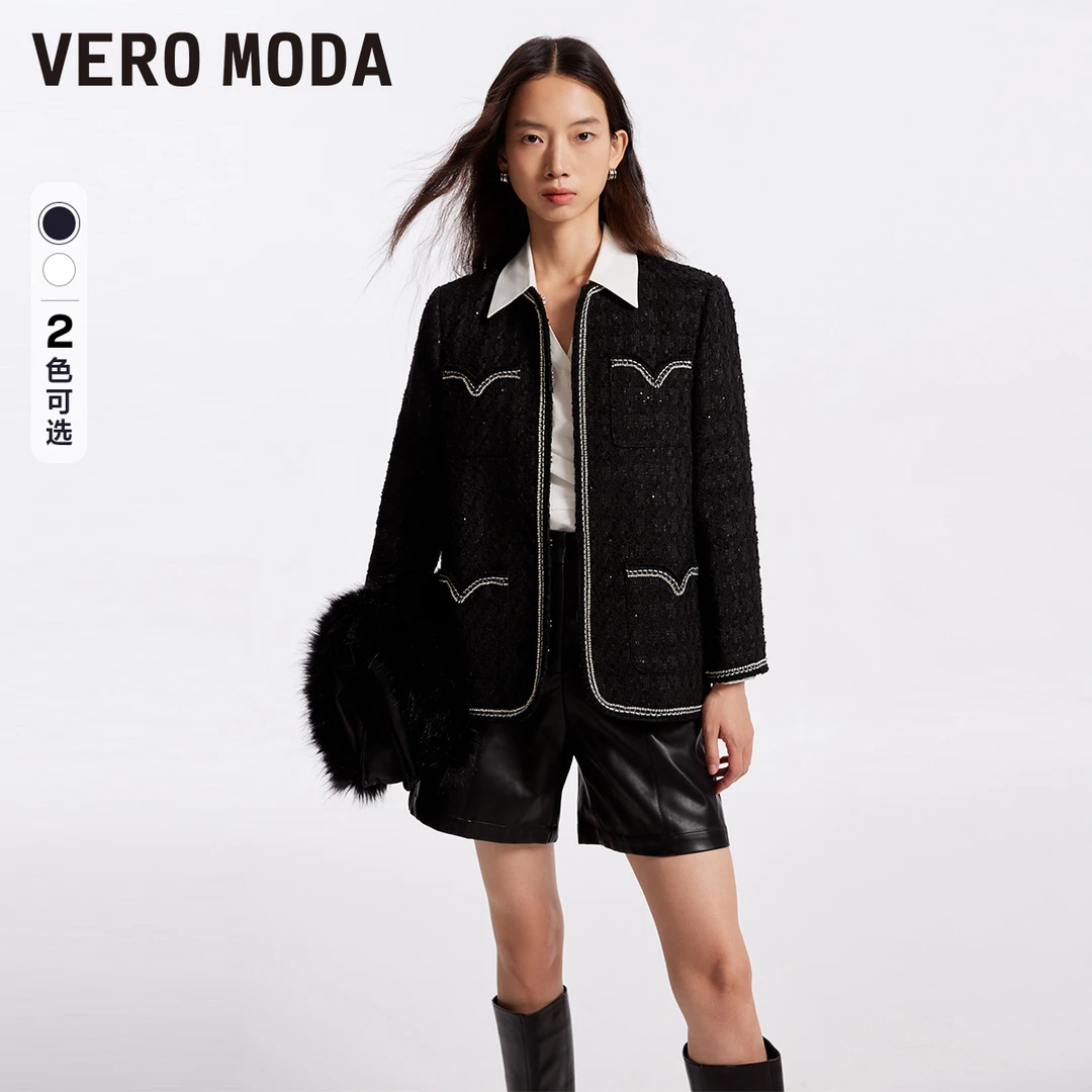 1011【金拐子专属】Vero Moda夹克粗花呢亮片九分袖外套323317019