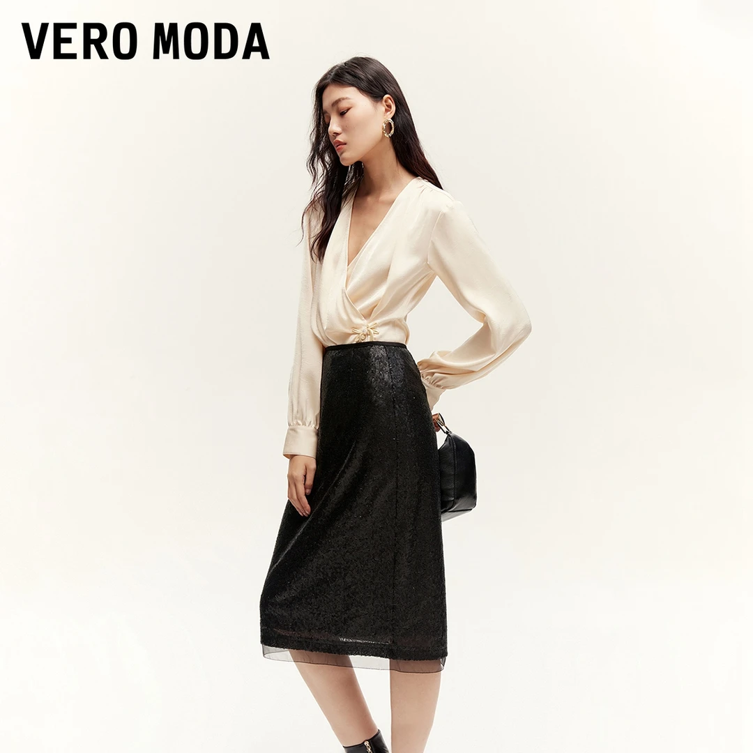 1249【金拐子专属】Vero Moda女哑光珠片细闪高腰奢华中裙324316018